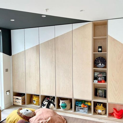 Children's Room Shelving System Playroom 2400mm Wide in Birch Plywood