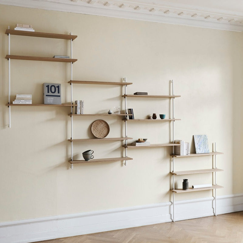 Complete Wall Shelving System 2400mm Wide with Six Painted MDF Shelves