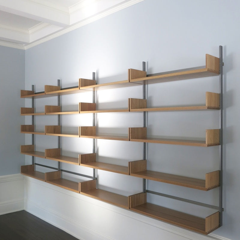 Complete Wall Shelving System 3000mm Wide with Seven Solid Oak Shelves