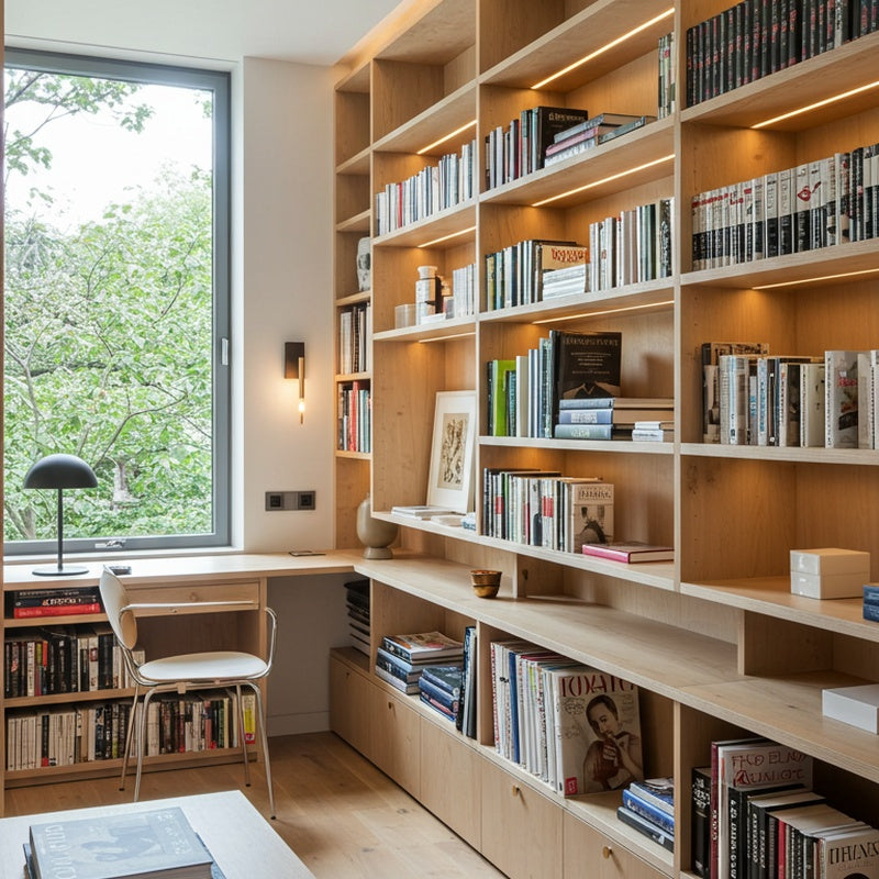 Floor to Ceiling Library Shelving System 2400mm Wide by 2400mm High in Birch Plywood