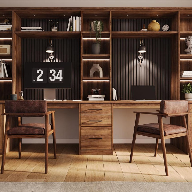 Home Office Wall System 1800mm Wide with a Desk Shelf in Birch Plywood