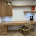 Home Office Wall System 2400mm Wide with a Desk Shelf in Solid Oak