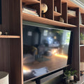 Media Wall Shelving System 1800mm Wide for a 55 Inch Screen in Solid Oak