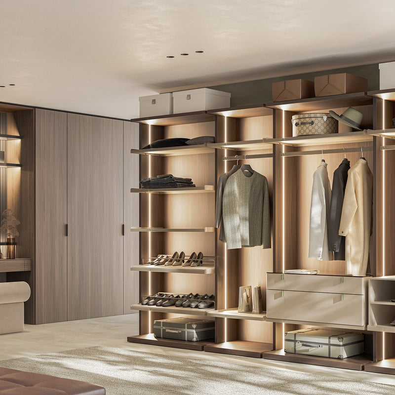 Open Wardrobe and Dressing Room System Corner 2400mm Wide in Solid Oak
