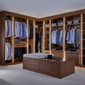 Open Wardrobe and Dressing Room System Corner 2400mm Wide in Solid Walnut