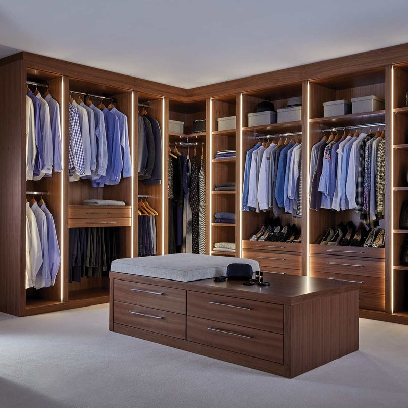 Open Wardrobe and Dressing Room System Corner 2400mm Wide in Solid Walnut
