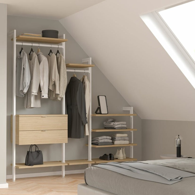 Open Wardrobe and Dressing Room System Single Wall 1800mm Wide in Solid Ash