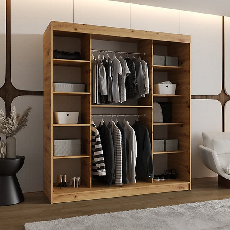 Open Wardrobe and Dressing Room System Single Wall 1800mm Wide in Solid Oak