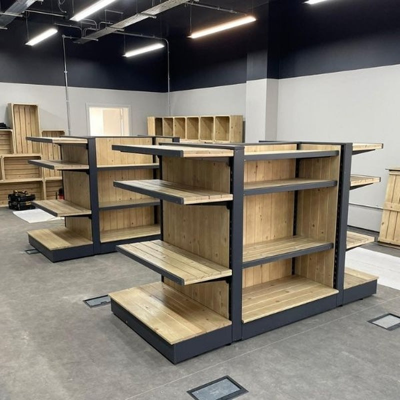 Retail Display Shelving System Shop Wall Bay 1200mm Wide in Solid Oak