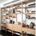 Whole Room Shelving System Two Wall Configuration in Solid Oak