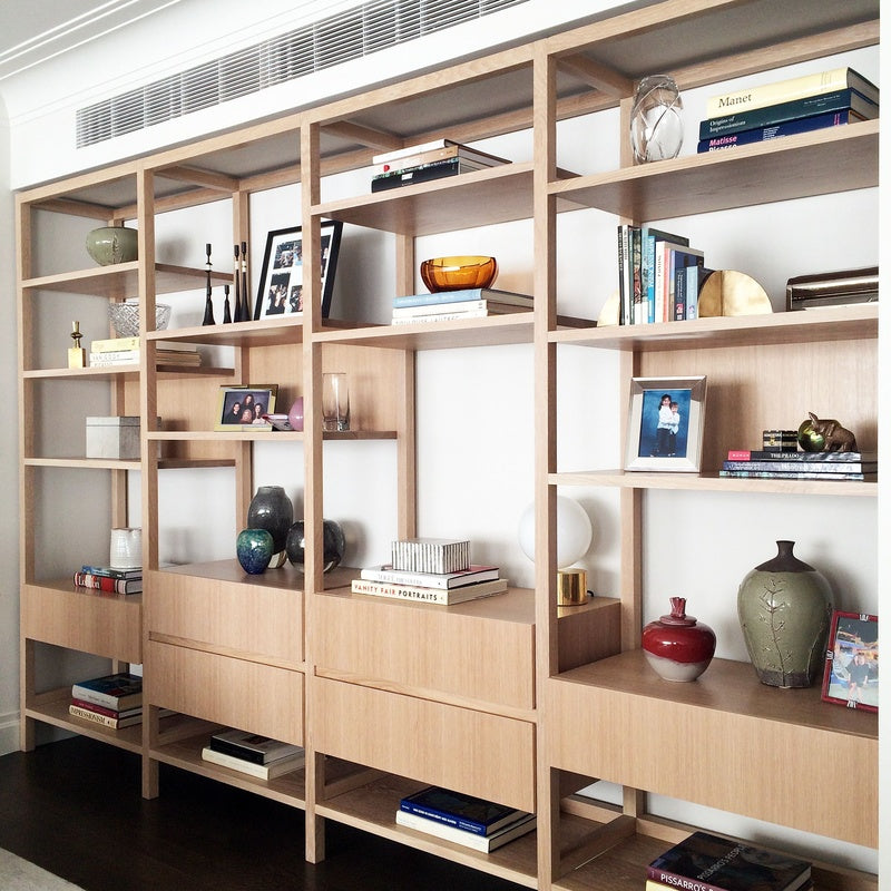 Whole Room Shelving System Two Wall Configuration in Solid Oak